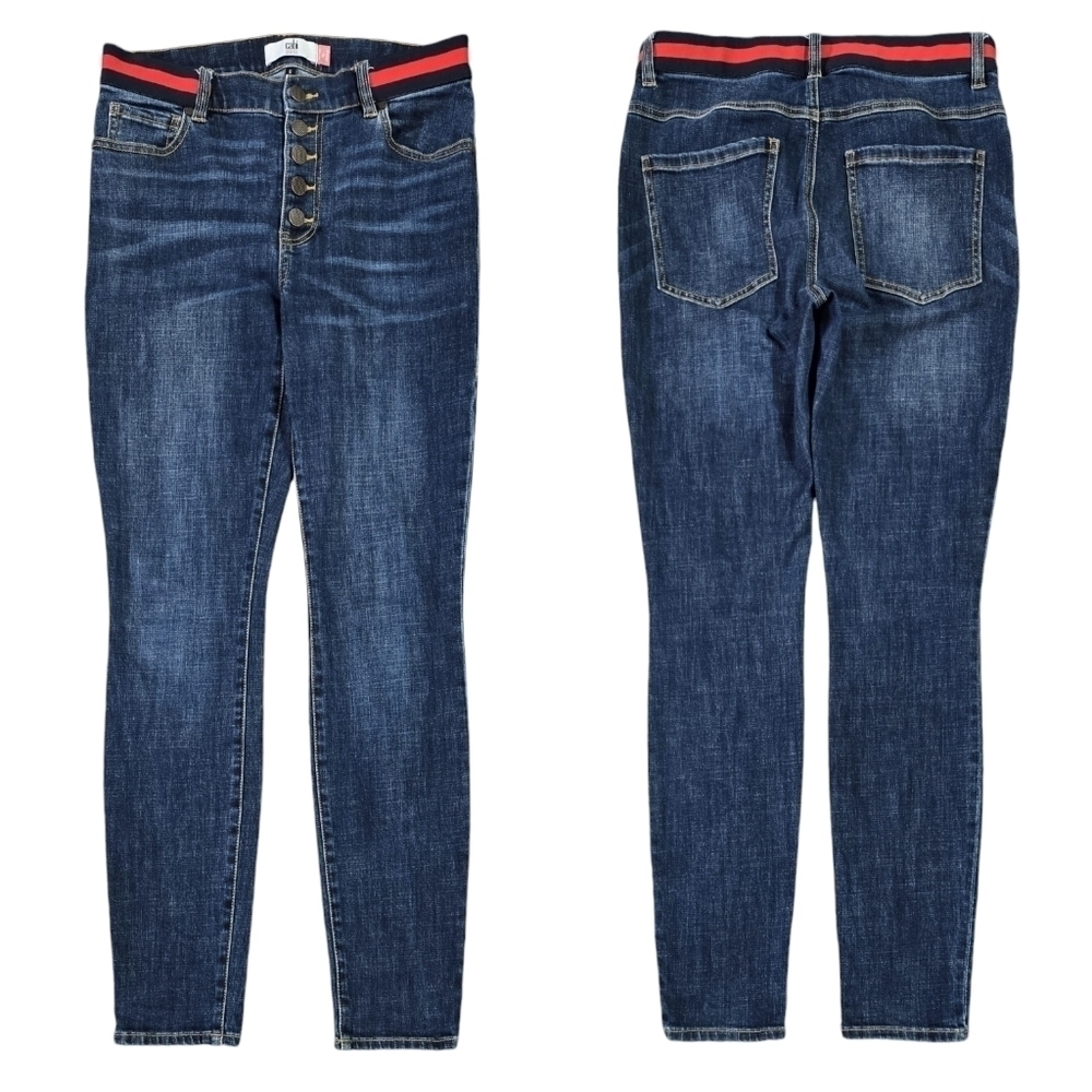 Cabi 3751 Simone High Rise Button Fly Skinny Jeans Dark Wash Belted Banded Waist